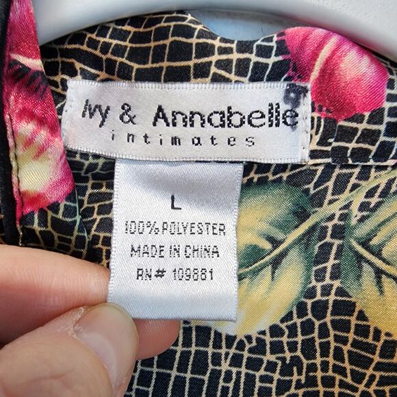 Vintage Ivy & Annabelle Floral Satin Pajama Set Size L Elastic Waist Pants - Picture 14 of 14